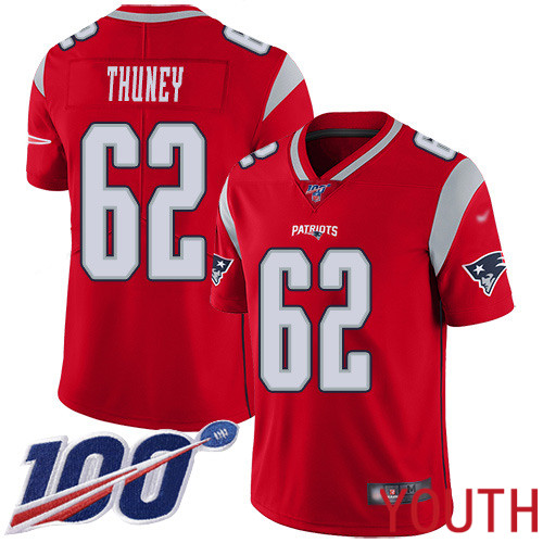 New England Patriots Football #62 100th Season Inverted Legend Limited Red Youth Joe Thuney NFL Jersey->youth nfl jersey->Youth Jersey